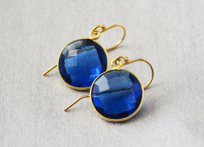 Sapphire Earrings, September Birthstone Earrings, Blue Round Earrings, 14K Gold Fill, Wife Gift, Bridesmaid Gift