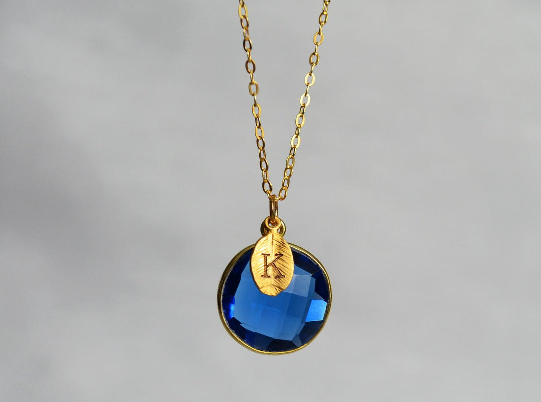 Sapphire Necklace, September Birthstone Necklace, 18K Gold or Sterling Silver, Wife Gift, Personalized Round Necklace, Bridesmaid, Mom Gift