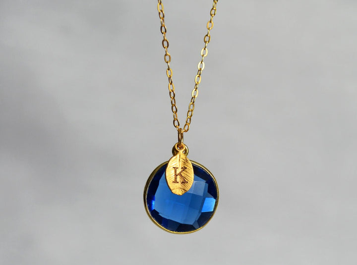 Sapphire Necklace, September Birthstone Necklace, 18K Gold or Sterling Silver, Wife Gift, Personalized Round Necklace, Bridesmaid, Mom Gift