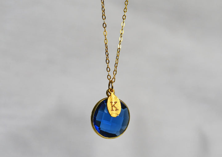 Sapphire Necklace, September Birthstone Necklace, 18K Gold or Sterling Silver, Wife Gift, Personalized Round Necklace, Bridesmaid, Mom Gift