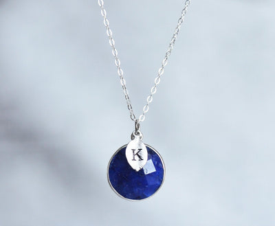 Sapphire Necklace, September Birthstone Necklace, Sterling Silver, Round Personalized Necklace, Bridesmaid Gift, Mom Necklace