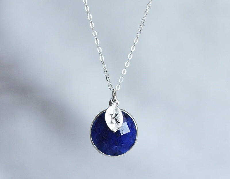 Sapphire Necklace, September Birthstone Necklace, Sterling Silver, Round Personalized Necklace, Bridesmaid Gift, Mom Necklace