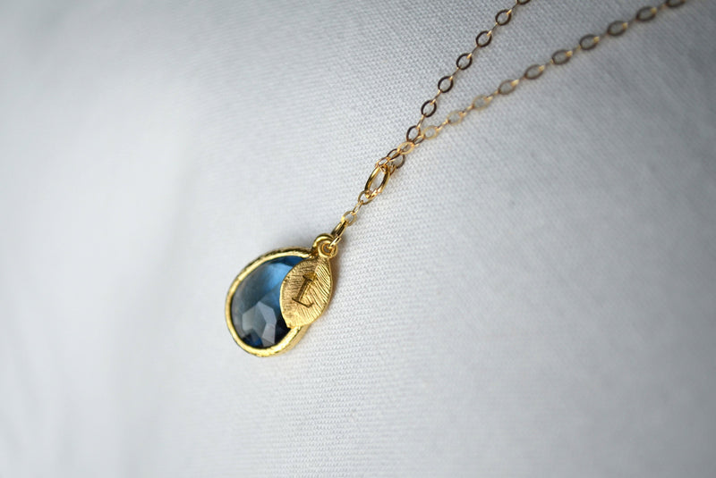 Sapphire Birthstone Necklace, September Necklace, Bridesmaid Gift, Mom Birthstone Necklace, Initial Necklace, Mom Gift, Grandma Necklace