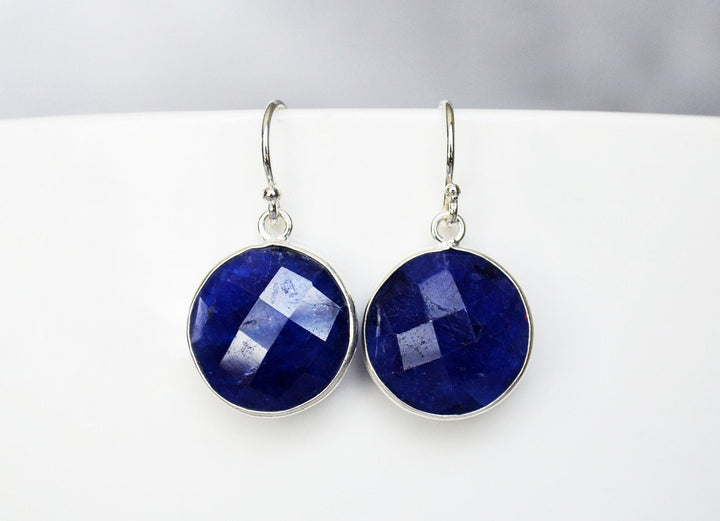 September Birthstone Earrings, Sapphire Earrings, Blue Round Earrings, Sterling Silver, Wife Gift, Bridesmaid Gift, September Birthday Gift