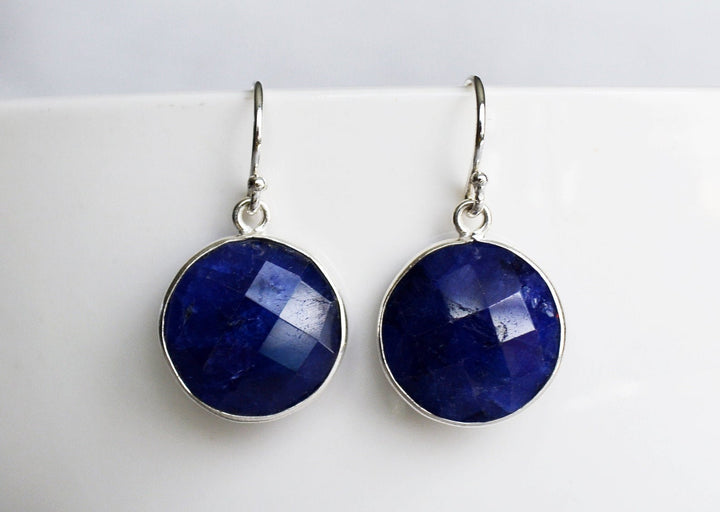 September Birthstone Earrings, Sapphire Earrings, Blue Round Earrings, Sterling Silver, Wife Gift, Bridesmaid Gift, September Birthday Gift