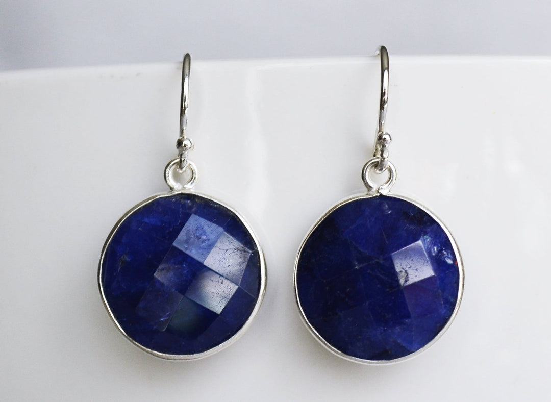 September Birthstone Earrings, Sapphire Earrings, Blue Round Earrings, Sterling Silver, Wife Gift, Bridesmaid Gift, September Birthday Gift