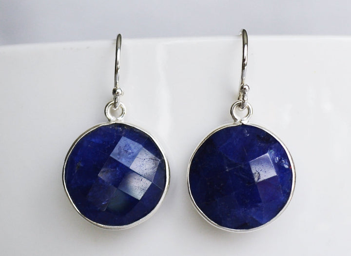 September Birthstone Earrings, Sapphire Earrings, Blue Round Earrings, Sterling Silver, Wife Gift, Bridesmaid Gift, September Birthday Gift