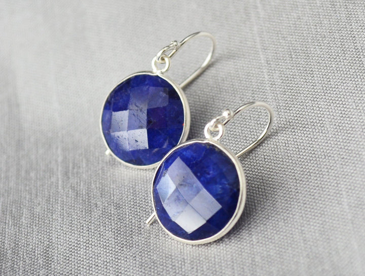 September Birthstone Earrings, Sapphire Earrings, Blue Round Earrings, Sterling Silver, Wife Gift, Bridesmaid Gift, September Birthday Gift