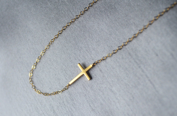 Sideways Cross Necklace, Mother's Day Necklace, Baptism Gift, First Communion Gift, Confirmation Gift, Godchild Gift, Godparent Gift