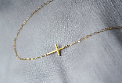 Sideways Cross Necklace, Mother's Day Necklace, Baptism Gift, First Communion Gift, Confirmation Gift, Godchild Gift, Godparent Gift