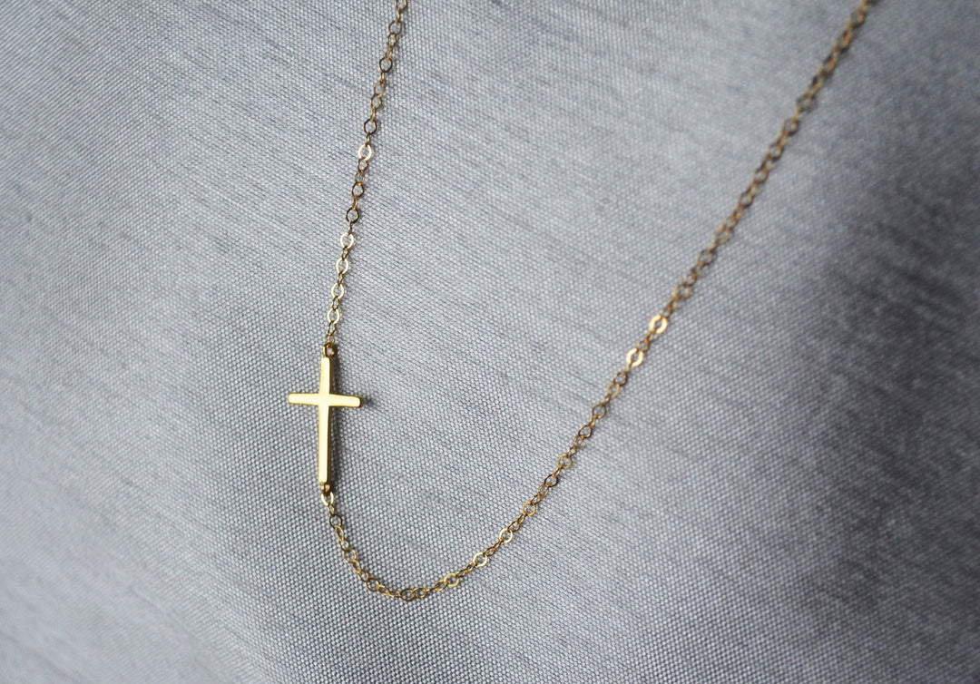 Sideways Cross Necklace, Mother's Day Necklace, Baptism Gift, First Communion Gift, Confirmation Gift, Godchild Gift, Godparent Gift