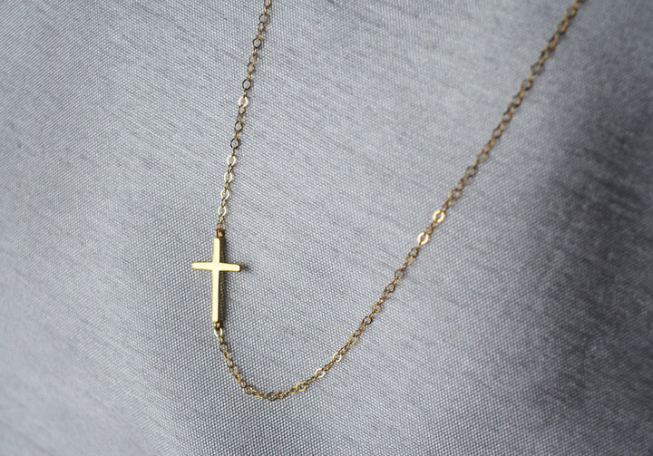 Sideways Cross Necklace, Mother's Day Necklace, Baptism Gift, First Communion Gift, Confirmation Gift, Godchild Gift, Godparent Gift