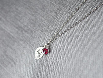 Silver Leaf Necklace, New Mom Gift, Bridesmaid Gift, Personalized Necklace, Birthday Gift, Necklace with Birthstone, Birthstone Necklace