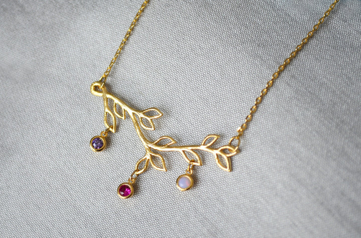 Silver Birthstone Bracelet, Family Tree Bracelet, Initial bracelet, Branch Bracelet