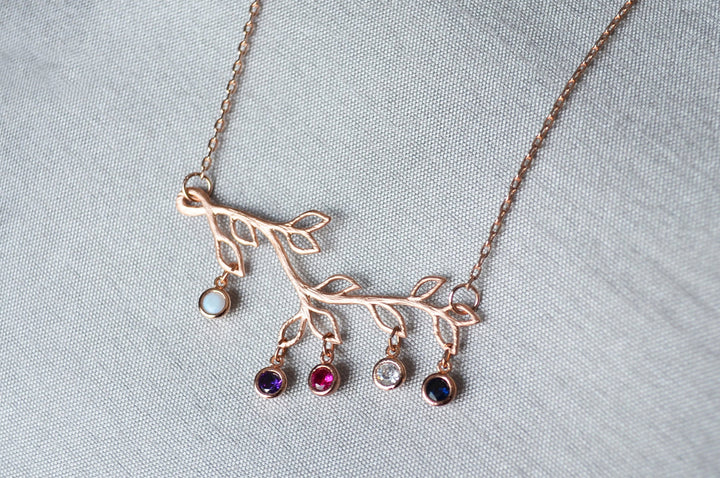 Silver Birthstone Bracelet, Family Tree Bracelet, Initial bracelet, Branch Bracelet