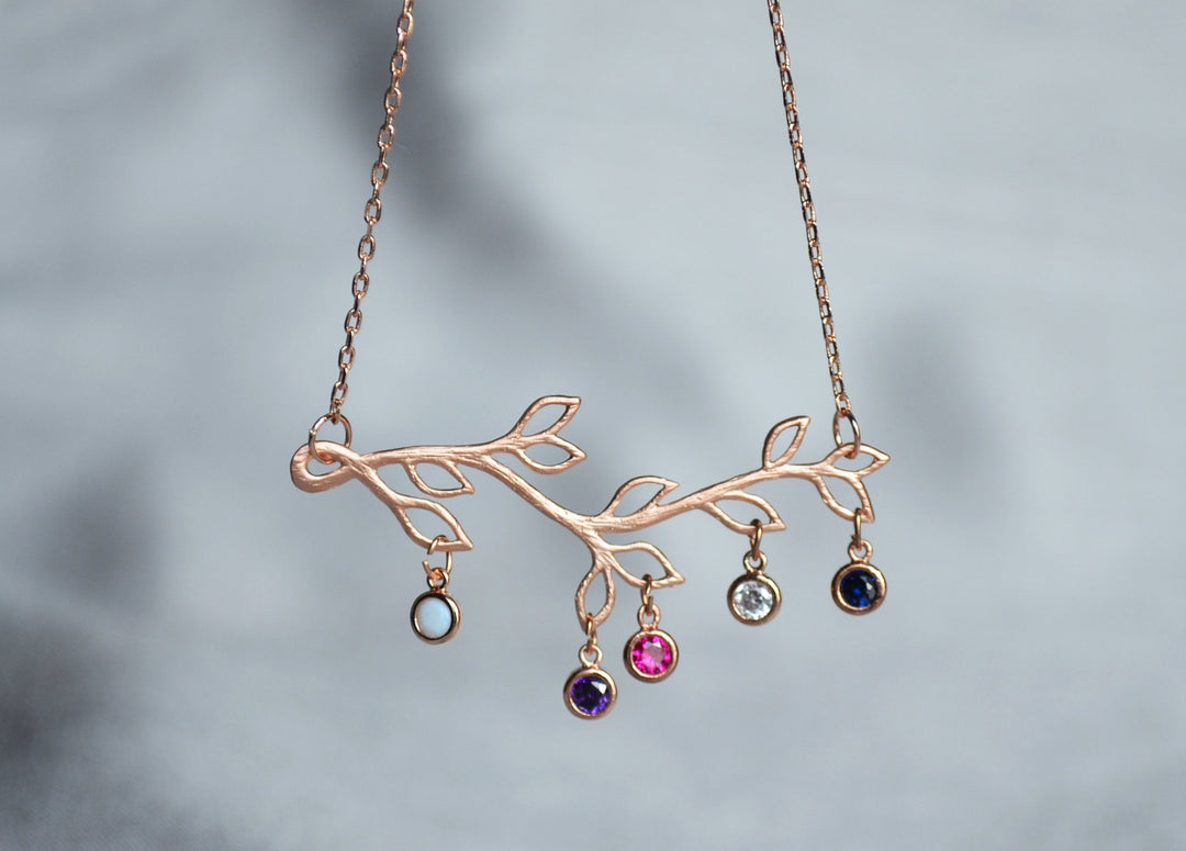 Silver Birthstone Bracelet, Family Tree Bracelet, Initial bracelet, Branch Bracelet