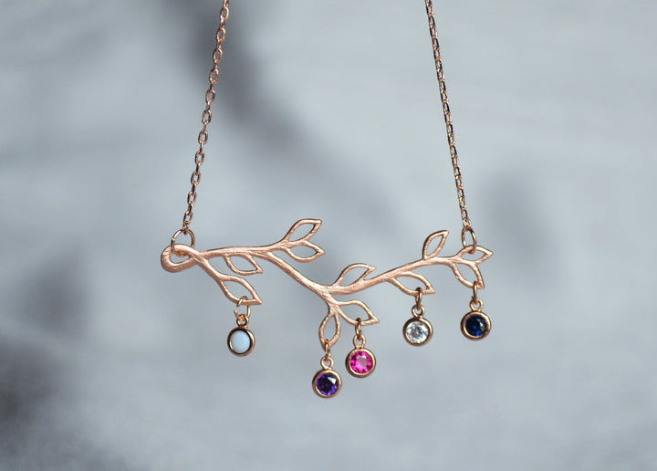Silver Birthstone Bracelet, Family Tree Bracelet, Initial bracelet, Branch Bracelet