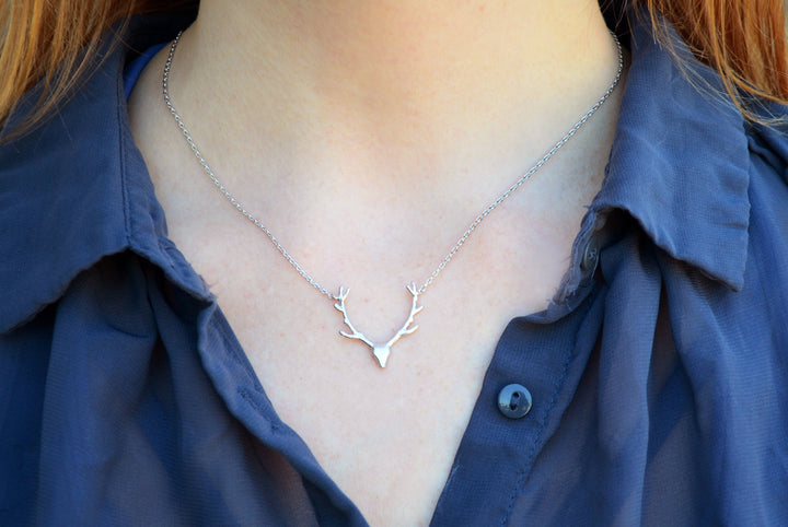 Silver Antler Necklace, Deer Antler Necklace, Deer Head Necklace, Gift for Her, Friend Gift, Best Friend Gift, Layering Necklace