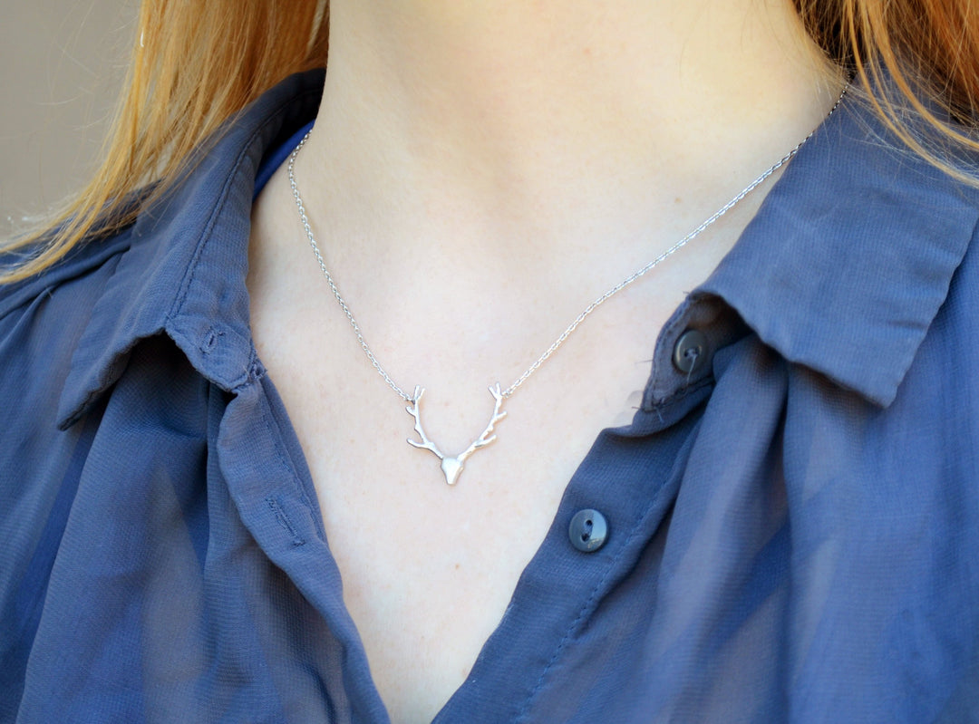 Silver Antler Necklace, Deer Antler Necklace, Deer Head Necklace, Gift for Her, Friend Gift, Best Friend Gift, Layering Necklace