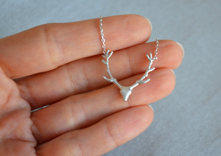 Silver Antler Necklace, Deer Antler Necklace, Deer Head Necklace, Gift for Her, Friend Gift, Best Friend Gift, Layering Necklace
