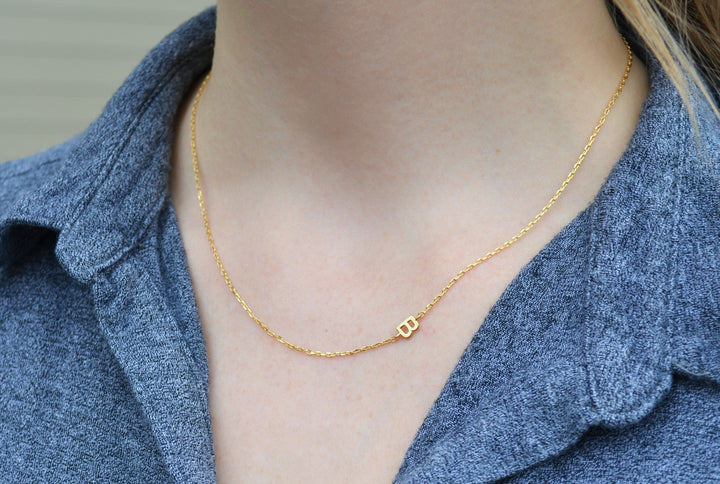Small sideways initial necklace silver sales