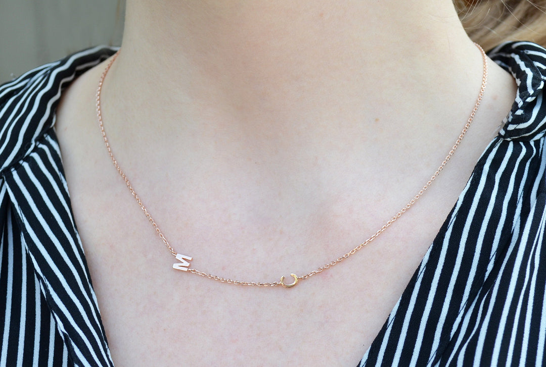 Small sideways initial necklace silver discount