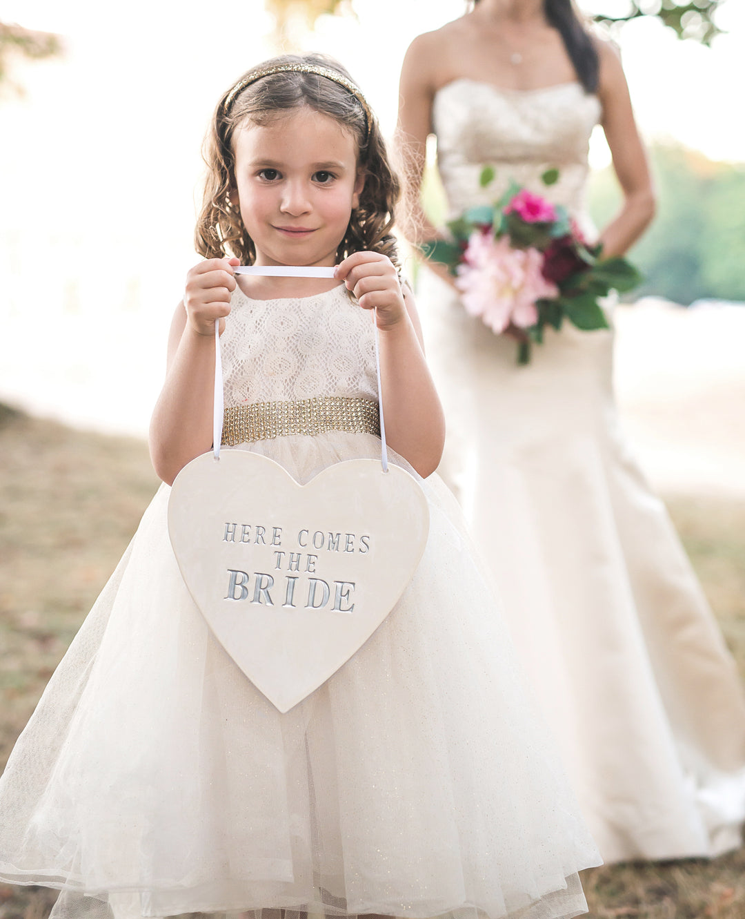 Here Comes The Bride Heart Wedding Sign - to carry down the aisle and use as photo prop