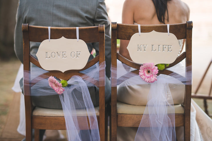 Large 'Love Of My Life' Wedding Sign Set to Hang on Chair and Use as Photo Prop