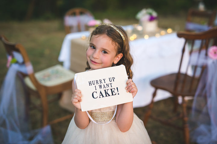 Hurry Up I Want Cake Wedding Sign - to carry down the aisle and use as photo prop