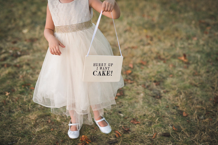 Hurry Up I Want Cake Wedding Sign - to carry down the aisle and use as photo prop