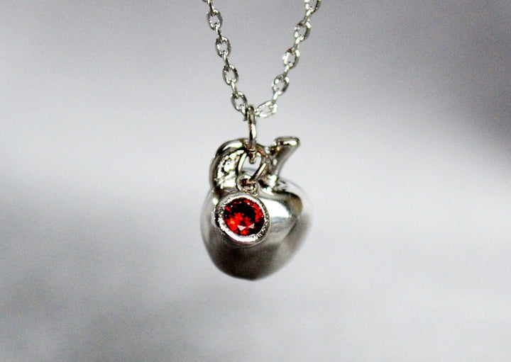 Apple Necklace, Teacher Jewelry,Teacher Appreciation Gift, Gift for Teacher- With Birthstone