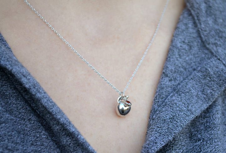 Apple Necklace, Teacher Jewelry,Teacher Appreciation Gift, Gift for Teacher- With Birthstone