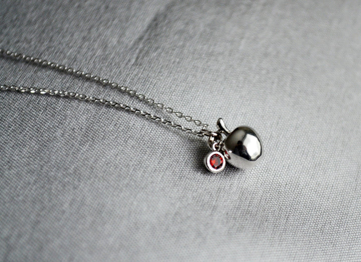 Apple Necklace, Teacher Jewelry,Teacher Appreciation Gift, Gift for Teacher- With Birthstone