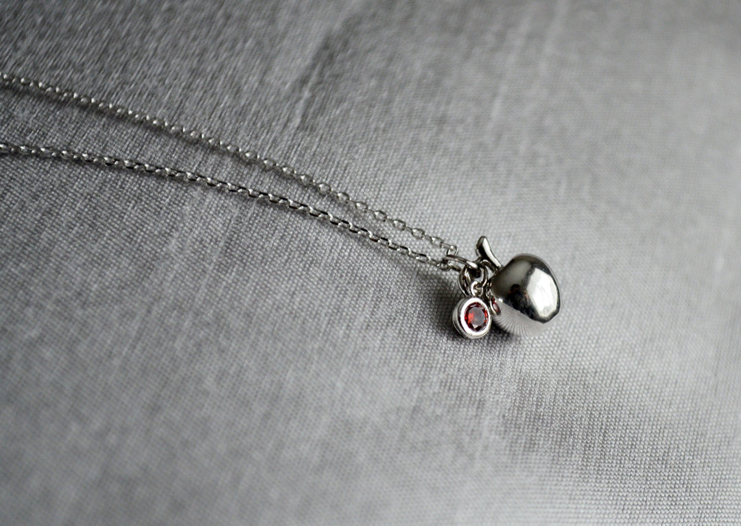 Apple Necklace, Teacher Jewelry,Teacher Appreciation Gift, Gift for Teacher- With Birthstone