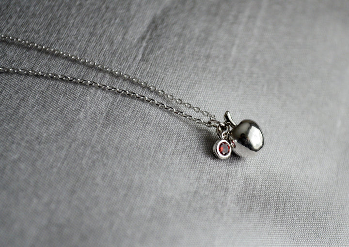 Apple Necklace, Teacher Jewelry,Teacher Appreciation Gift, Gift for Teacher- With Birthstone