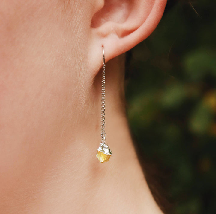 Raw Citrine Threader Earrings, Citrine Birthstone, November Birthday Gift