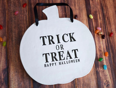 Trick or Treat - Happy Halloween Sign to Hang on Door and Use as Photo Prop - Painted