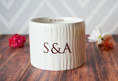 Vase Wedding Gift, Engagement Gift, Anniversary Gift or Wedding Centerpiece -Ceramic Wood Grain Vase - Personalized Modern and Rustic Vase
