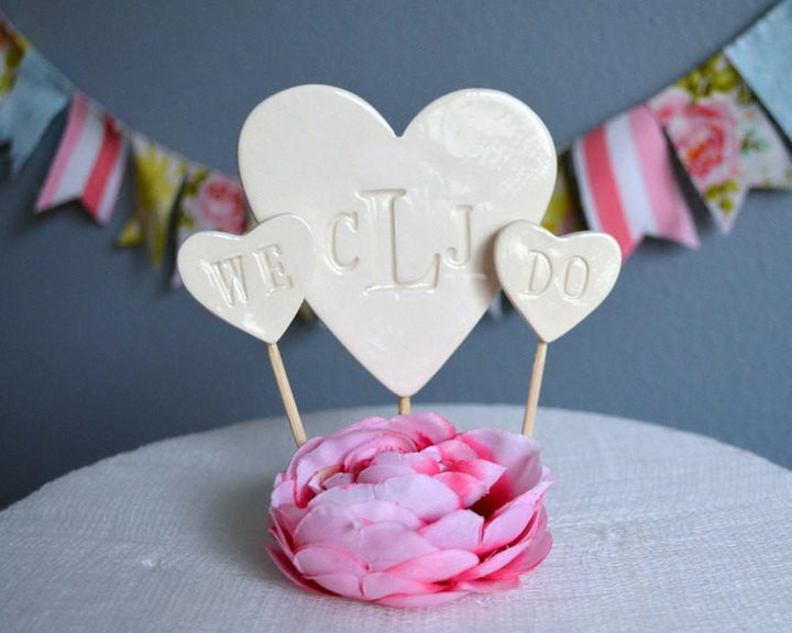 PERSONALIZED Heart Wedding Cake Topper with Monogram and We Do Toppers