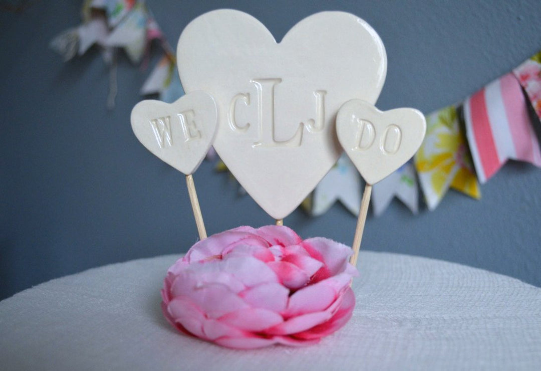 PERSONALIZED Heart Wedding Cake Topper with Monogram and We Do Toppers