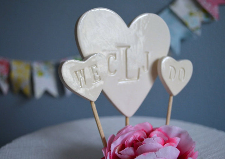 PERSONALIZED Heart Wedding Cake Topper with Monogram and We Do Toppers