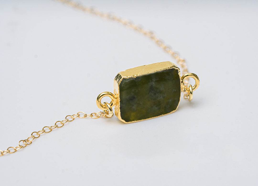 Peridot Gemstone Slice Necklace, Raw Birthstone Necklace