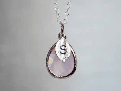 Pink Opal Necklace, October Birthstone Necklace Teardrop