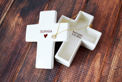 Personalized Baptism Gift, First Communion Gift or Confirmation Gift - With Necklace - Cross Keepsake Box