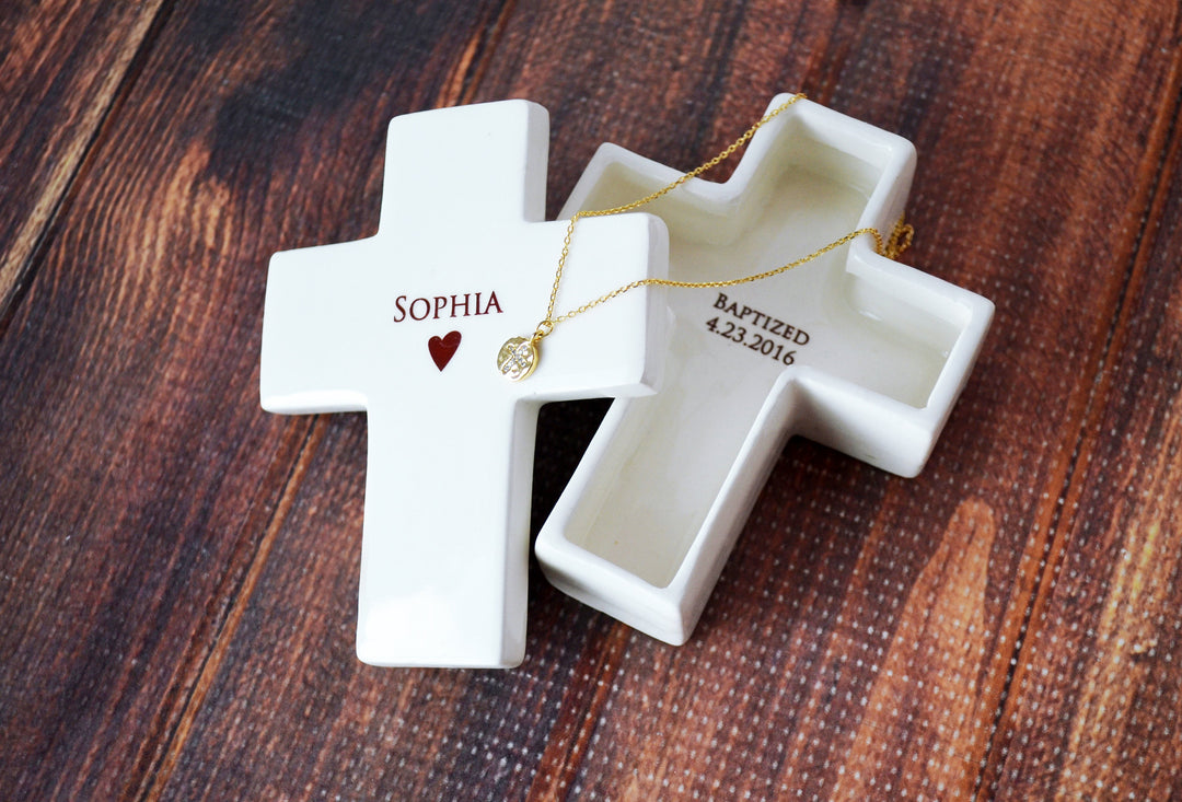 Personalized Baptism Gift + Necklace | Holy Communion | Confirmation | Cross Keepsake Box