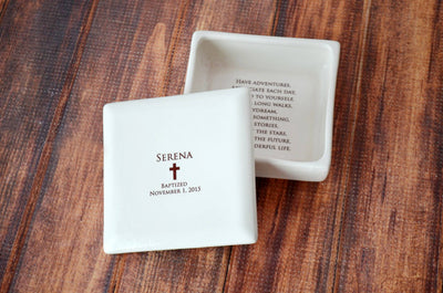 Christening Gift, Baptism Gift, First Communion Gift or Confirmation Gift - Square Keepsake Box