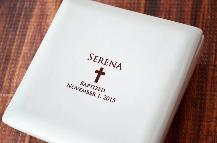 Christening Gift, Baptism Gift, First Communion Gift or Confirmation Gift - Square Keepsake Box