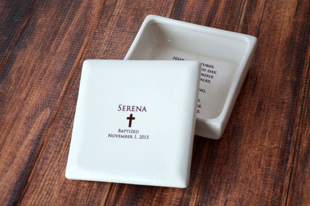 Christening Gift, Baptism Gift, First Communion Gift or Confirmation Gift - Square Keepsake Box