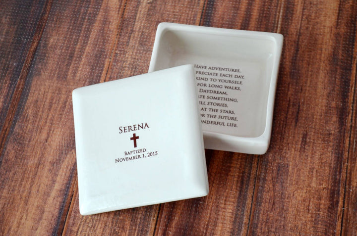 Christening Gift, Baptism Gift, First Communion Gift or Confirmation Gift - Square Keepsake Box