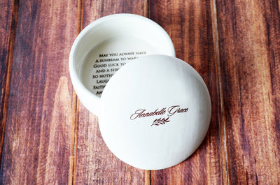 Baptism Gift, First Communion Gift or Confirmation Gift - With Irish Blessing - Script Font - Round Keepsake Box